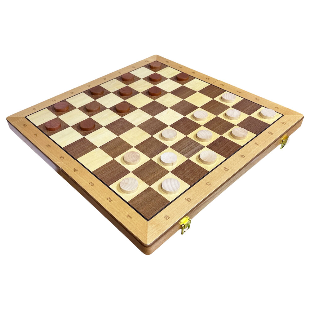 Houten Chess &amp; Dammen 2-in-1 - 52x52 cm - schaak set 