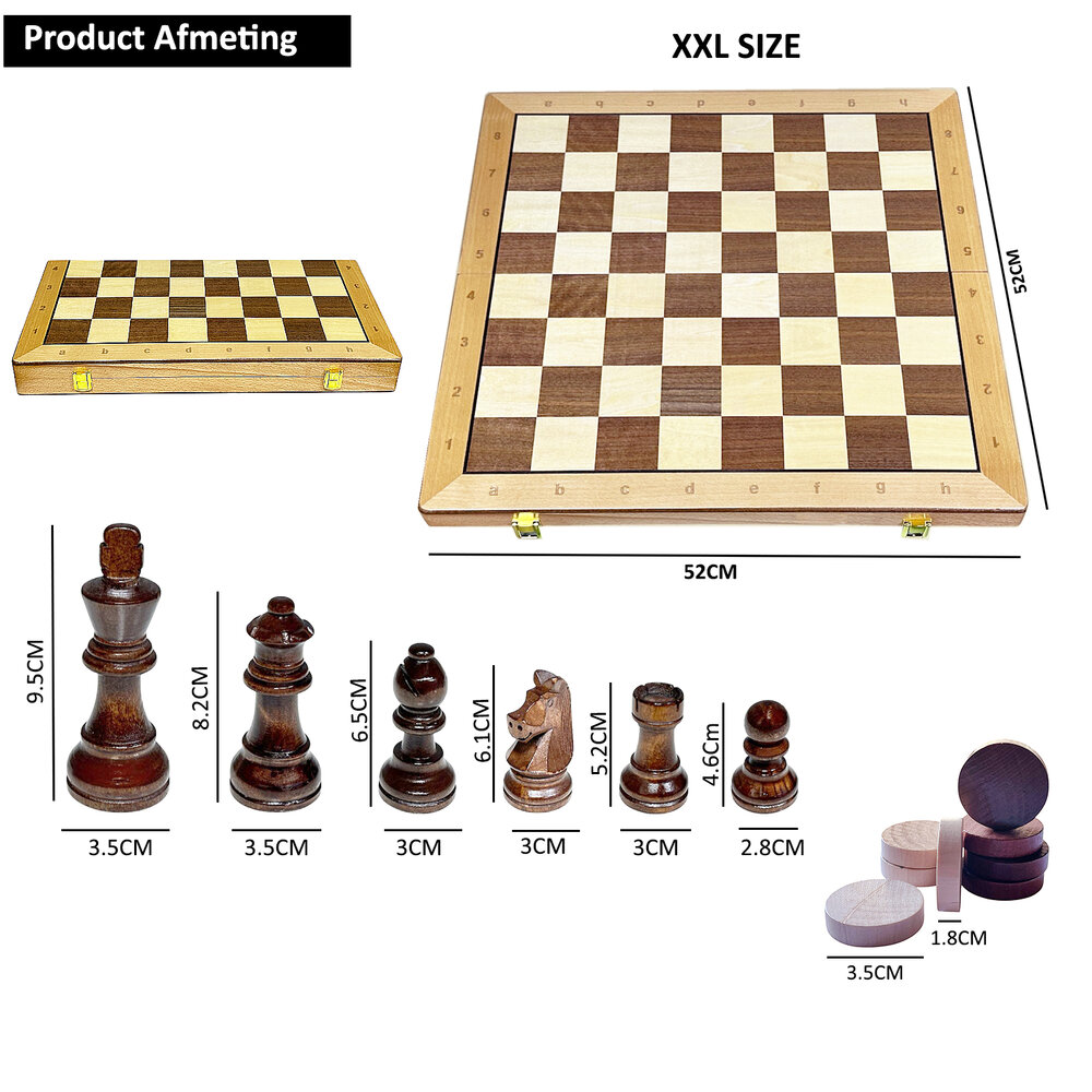 Houten Chess &amp; Dammen 2-in-1 - 52x52 cm - schaak set 