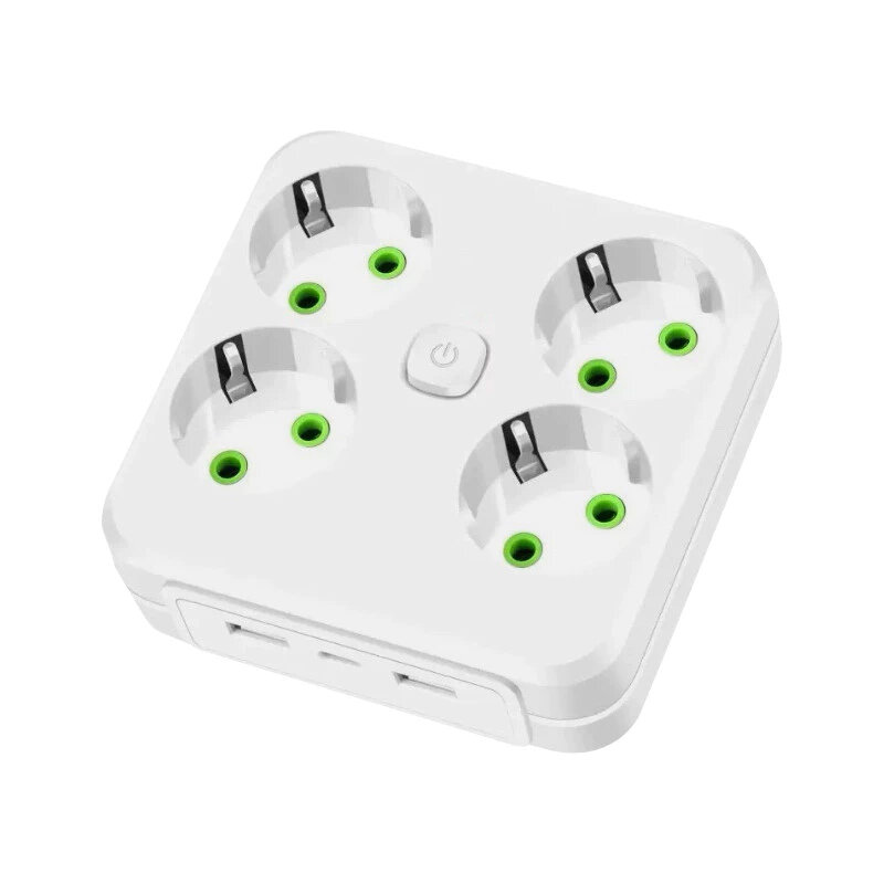 EU-stekkerdoos met 4 stopcontacten en USB-oplaadpoorten - 2 USB en 1 USB C - 2500W