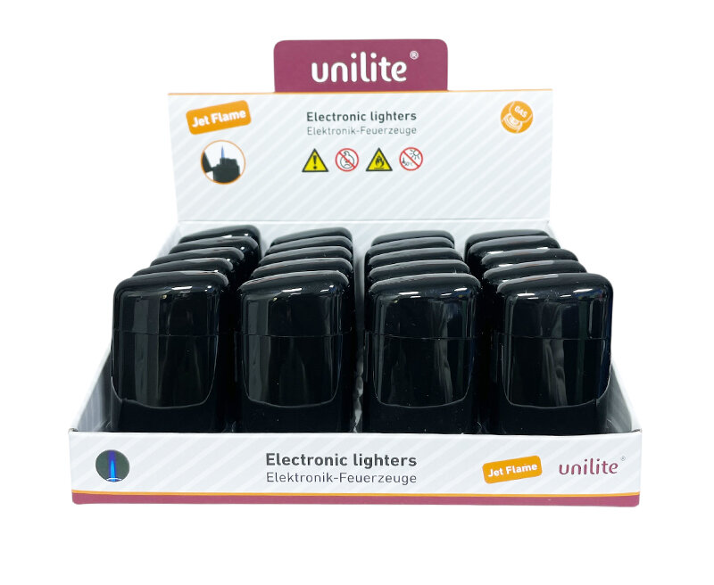 Unilite Storm Lighter &ndash; Piano Black - 20 pieces - Jet flame