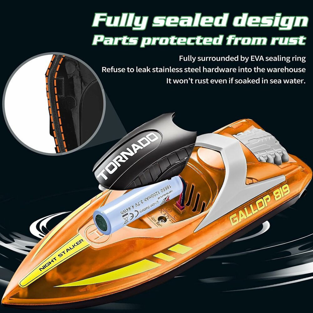 Gallop RC Speedboat &ndash; LED Lighting, High Speed ​​- 2.4GHZ Tornado boat Orange