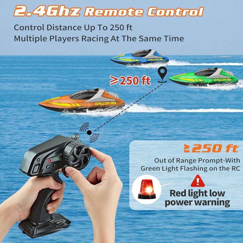 Gallop RC Speedboat &ndash; LED Lighting, High Speed ​​- 2.4GHZ Tornado boat Orange