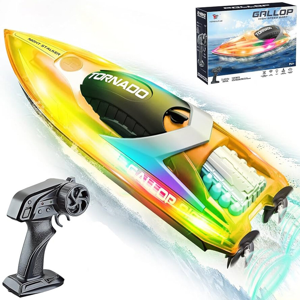 Gallop RC Speedboat &ndash; LED Lighting, High Speed ​​- 2.4GHZ Tornado boat Orange