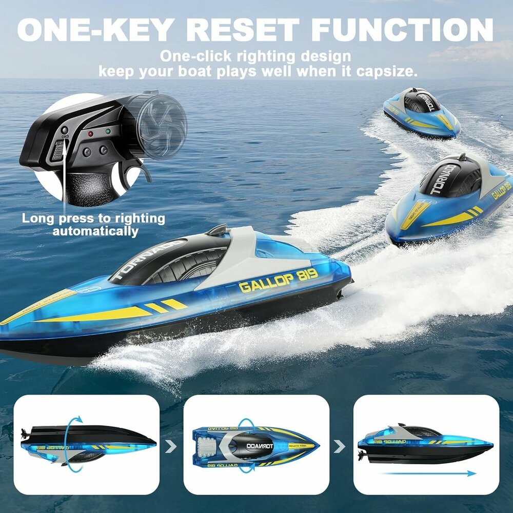 Gallop RC Speedboat &ndash; LED Lighting, High Speed ​​- 2.4GHZ Tornado boat Blue