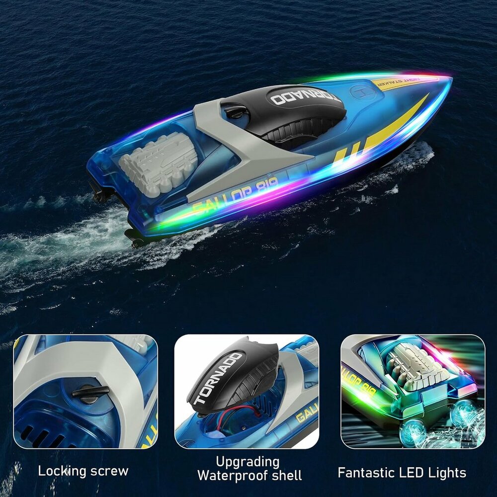 Gallop RC Speedboat &ndash; LED Lighting, High Speed ​​- 2.4GHZ Tornado boat Blue