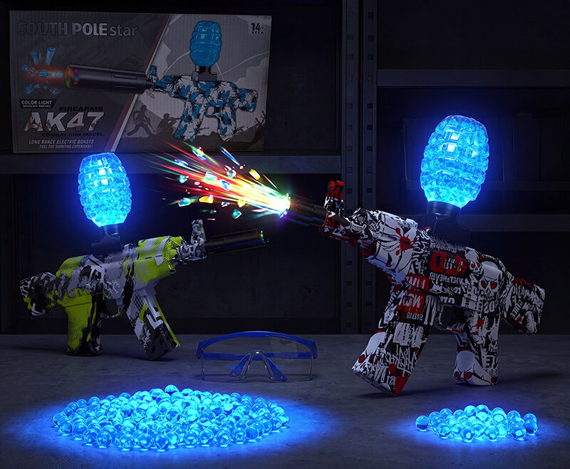 Gel Blaster AK47 Rood - Luminous Silencer met Led licht - compleet set - oplaadbaar - 45 cm + 2 zakjes gelballen