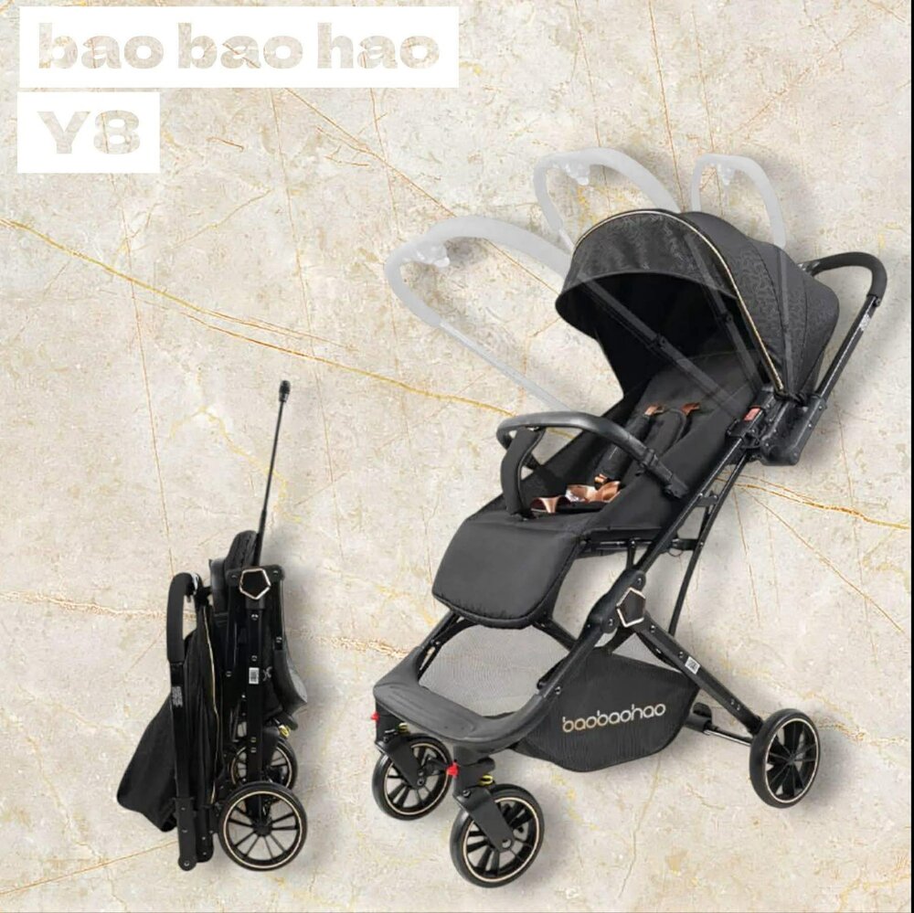 Kinderwagen Baobaohao Y8 Buggy &ndash; Luxe, Lichtgewicht &amp; Inklapbare voor 0-3 Jaar Zwart