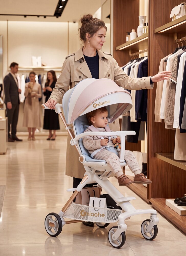 Kinderwagen Kxiaohe  K3 Buggy - Luxe, Lichtgewicht &amp; Inklapbare voor 6 maanden tot 4 Jaar - Wit blauw roze