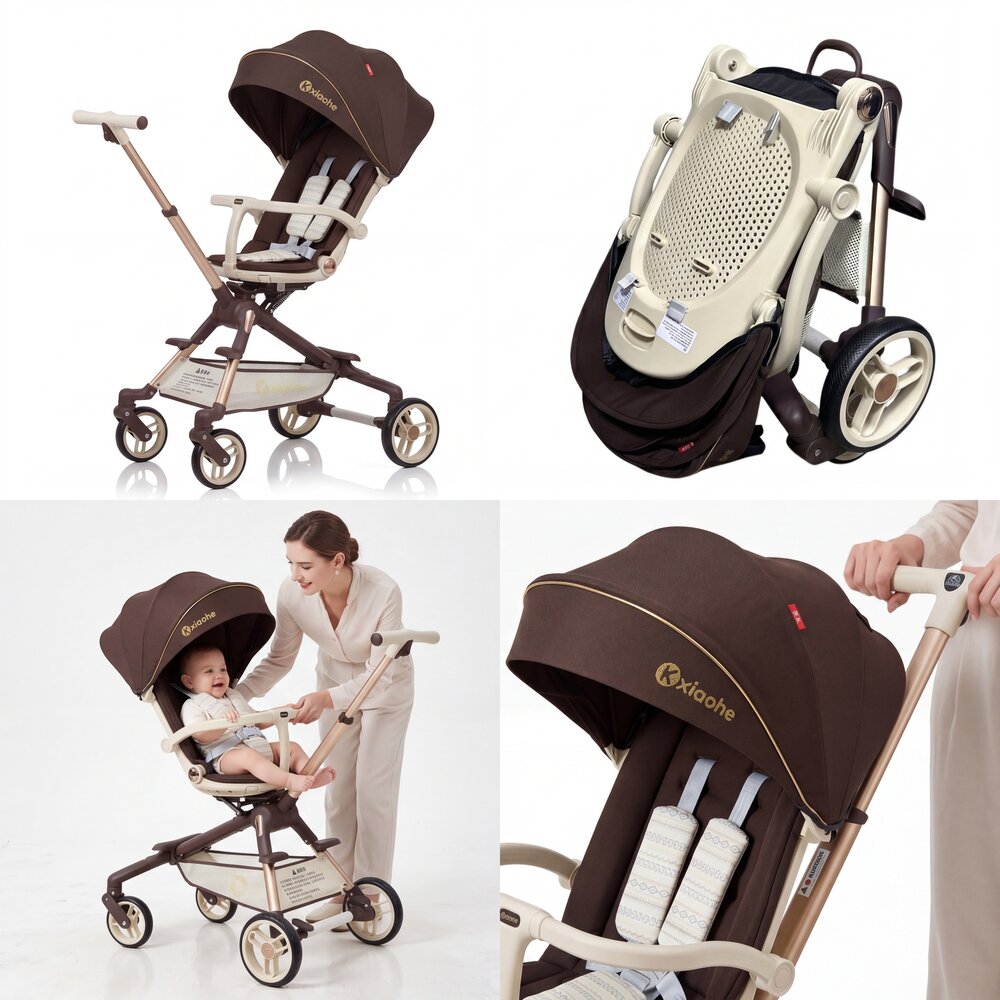 Kinderwagen Kxiaohe  K3 Buggy - Luxe, Lichtgewicht &amp; Inklapbare voor 0-3 Jaar brown - beige