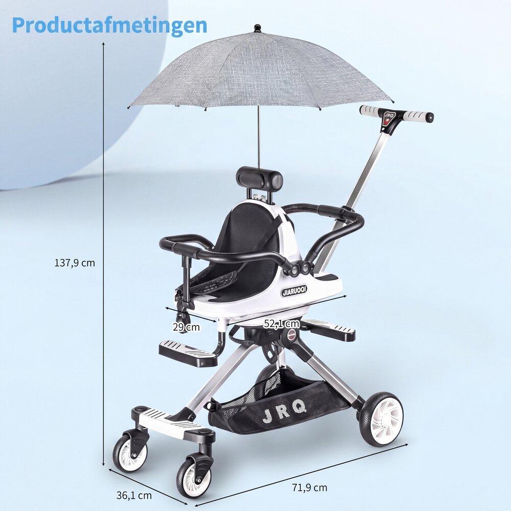 Dubbele Kinderwagen met Parasol &ndash; Lichtgewicht &ndash; Opvouwbaar &ndash; Aluminium Frame &ndash; Met Rem &amp; Demping - Voor 6 Maanden tot 4 Jaar