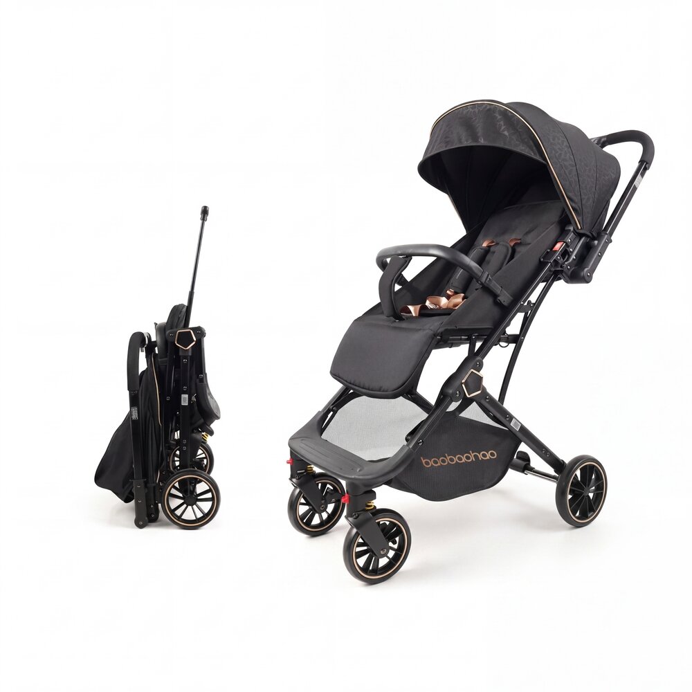 Kinderwagen Baobaohao Y8 Buggy &ndash; Luxe, Lichtgewicht &amp; Inklapbare voor 0-3 Jaar Zwart
