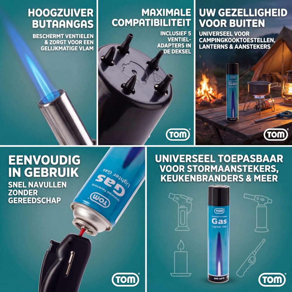 Tom gas navulbus 300ml - universeel - butaan gas