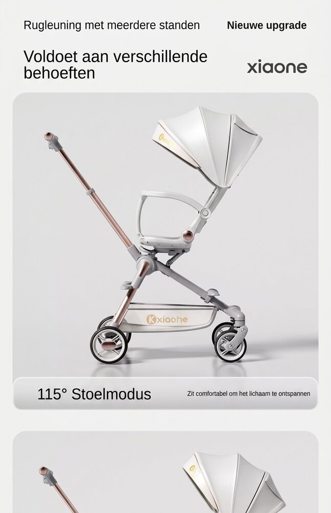 Kinderwagen Kxiaohe  K3 Buggy - Luxe, Lichtgewicht &amp; Inklapbare voor 0-3 Jaar Wit grijs