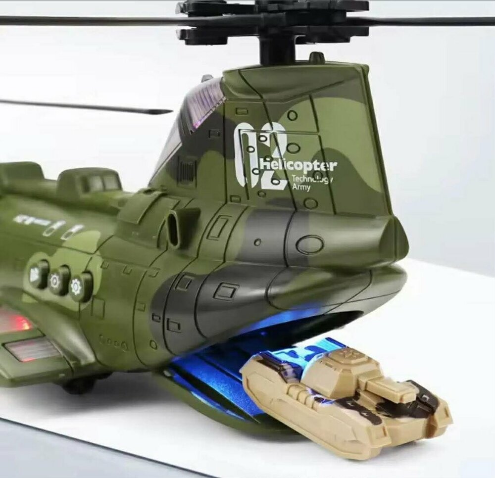 Chinook Army Speelgoedhelikopter &ndash; incl. 3 Tanks - Licht en geluid - bewegende rotors en kan rijden