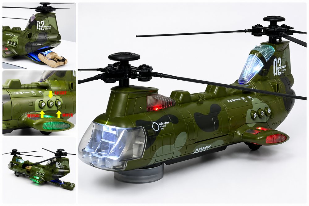 Chinook Army Speelgoedhelikopter &ndash; incl. 3 Tanks - Licht en geluid - bewegende rotors en kan rijden