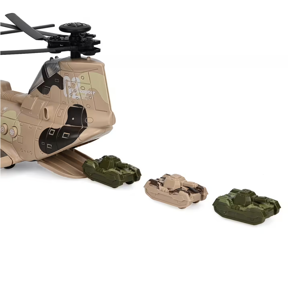 Chinook Leger Speelgoedhelikopter &ndash; met 3 Tanks - Light en geluid - bewegende rotors en kan rijden