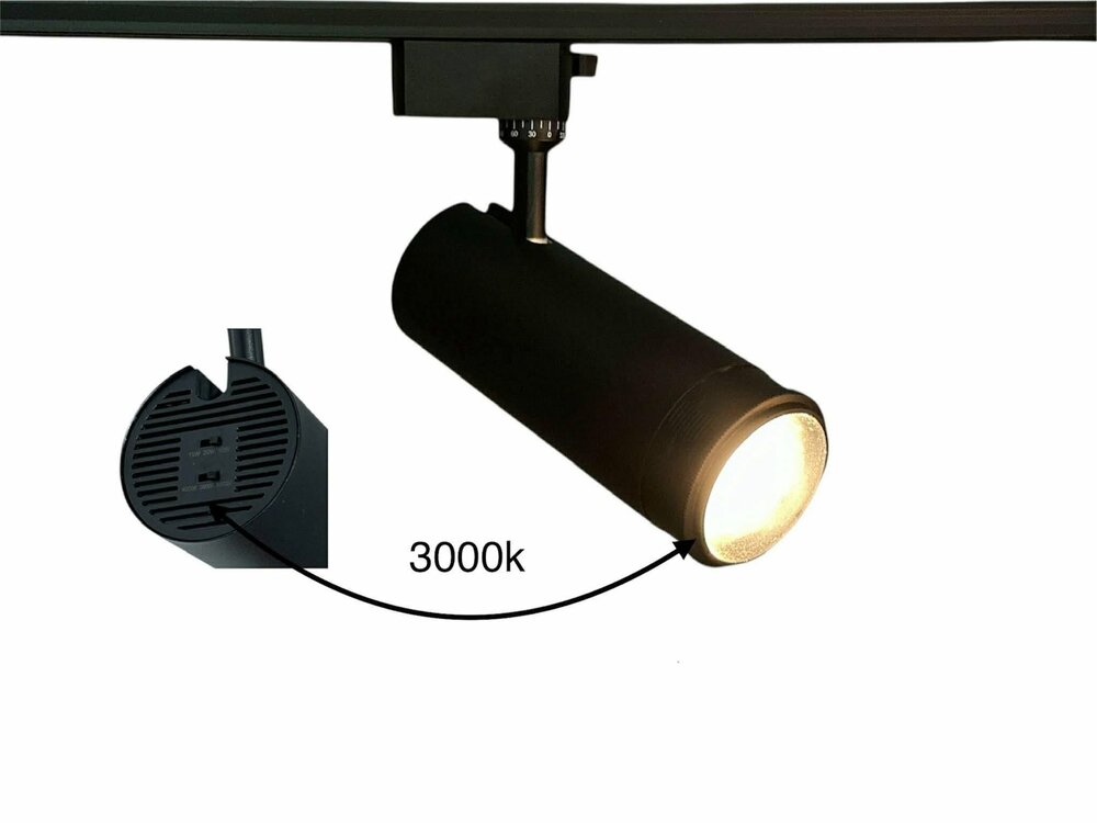 LED Railspot A++ Zwart - 10 tot 30 Watt&nbsp;(CCT, handmatig instelbaar) Lichtkleur: instelbaar naar 3000K, 4000K, 6000K (CCT, handmatig instelbaar)