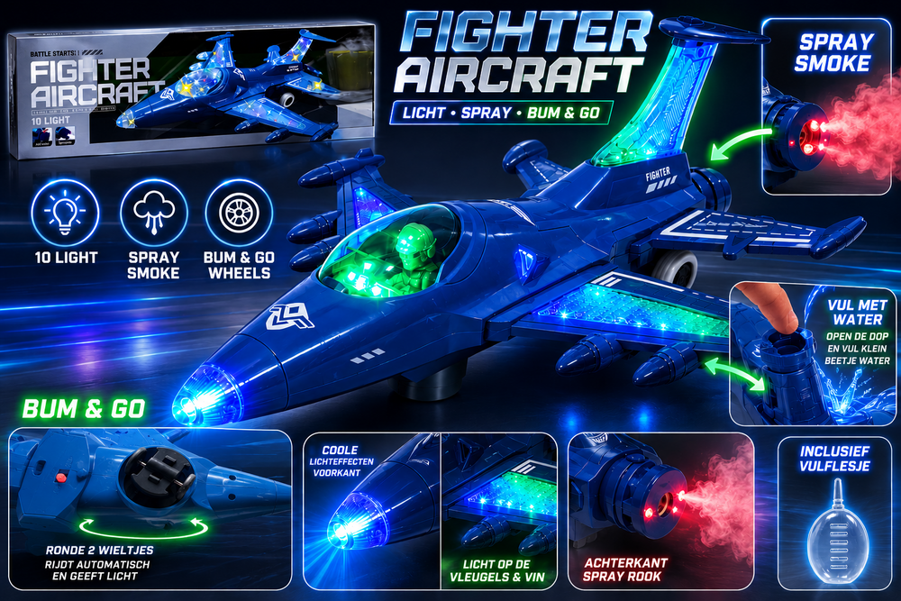 Fighter Aircraft - Straaljager met rookspray en Licht effecten - Zelf rijdend