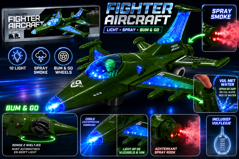 Fighter Jetcraft - Jet fighter with smoke spray and light effects - Self-driving