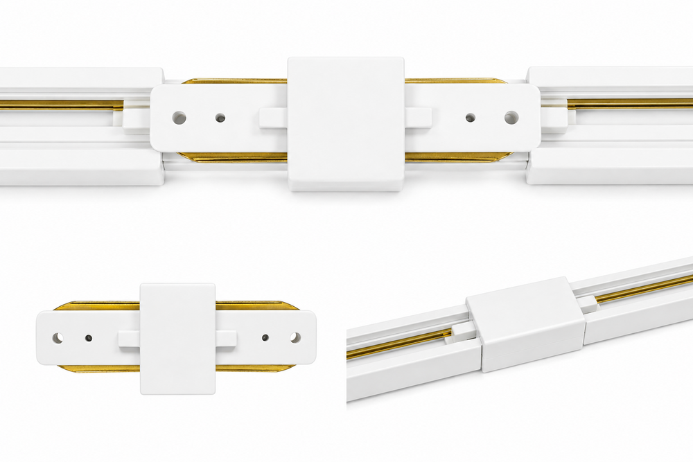 Rail Connector for LED Lamps 1-PHASE - White I-Shape