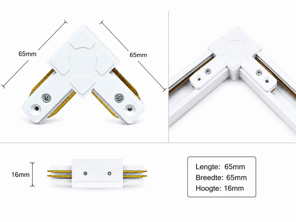 Rail Connector for LED Lamps 1-PHASE - White - L-Shape 