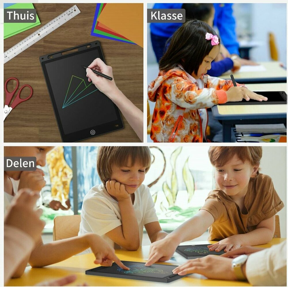 LCD Schrijfbord 10 Inch &ndash; Digitaal Tekenbord voor Kinderen met Stylus en incl. batterij - Tekentablet - Zwart