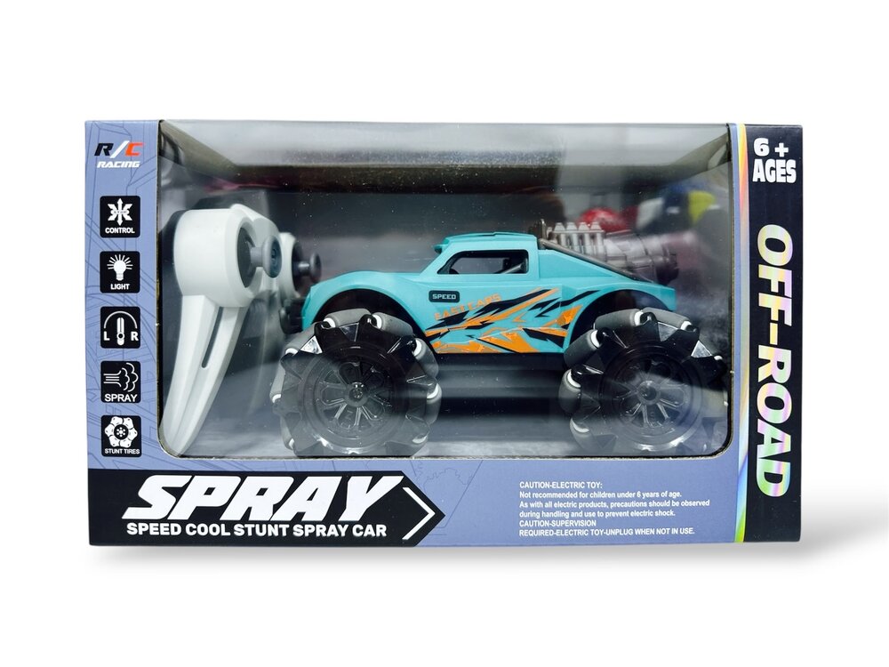 RC Stunt Spray Auto 6 Kanaals 4WD &ndash; Drift, Zijwaarts Rijden, LED Verlichting &amp; Mist Effect