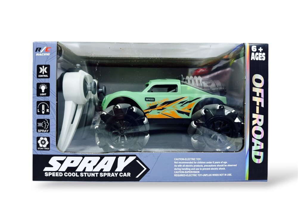 RC Stunt Spray Car 6 Channel 4WD &ndash; Drift, Sideways Driving - LED Lighting &amp; Fog Effect - Green