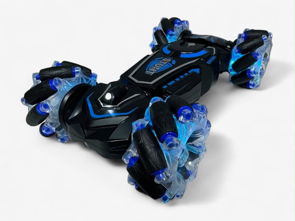 RC Stunt Car with Omni Wheels &ndash; 360&deg; Driving, Sideways Driving, LED Lighting &amp; Clock Control