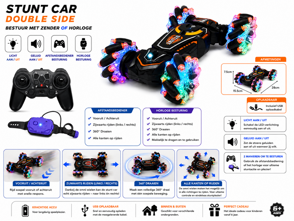 RC Stunt Car - bestuurbaar Omni Auto - Gravity Sensor Watch Control &ndash; 6 kanaal besturing