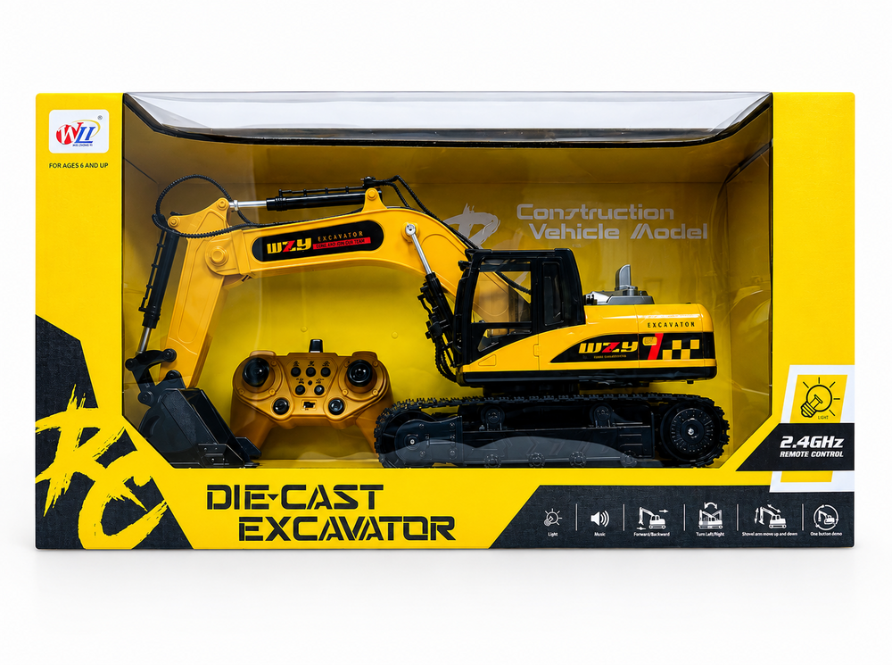 RC Excavator Die-Cast - Afstand bestuurbaar Graafmachine - 9CH - 2.4GHZ - 40CM