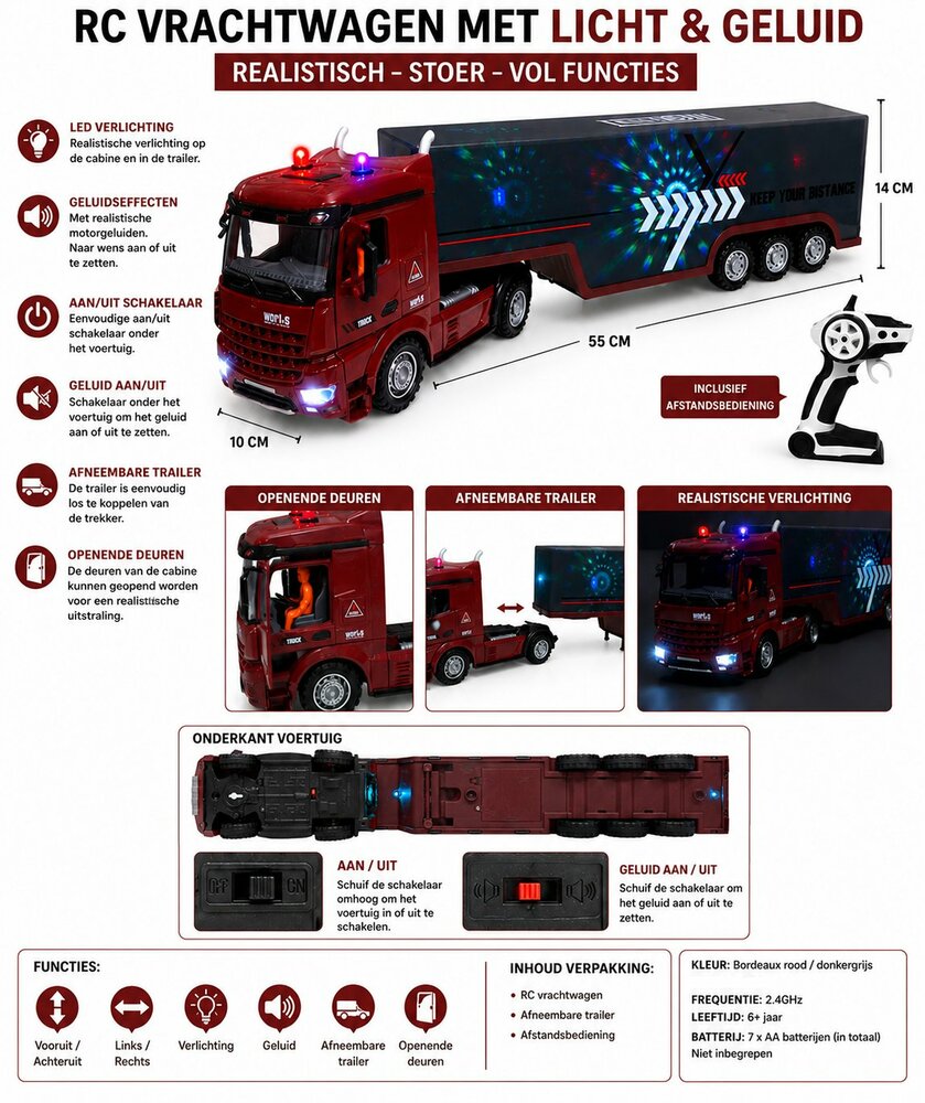 RC Long Vehicle Truck - afstand bestuurbaar Vrachtwagen XXL - 55CM - 2.4GHZ