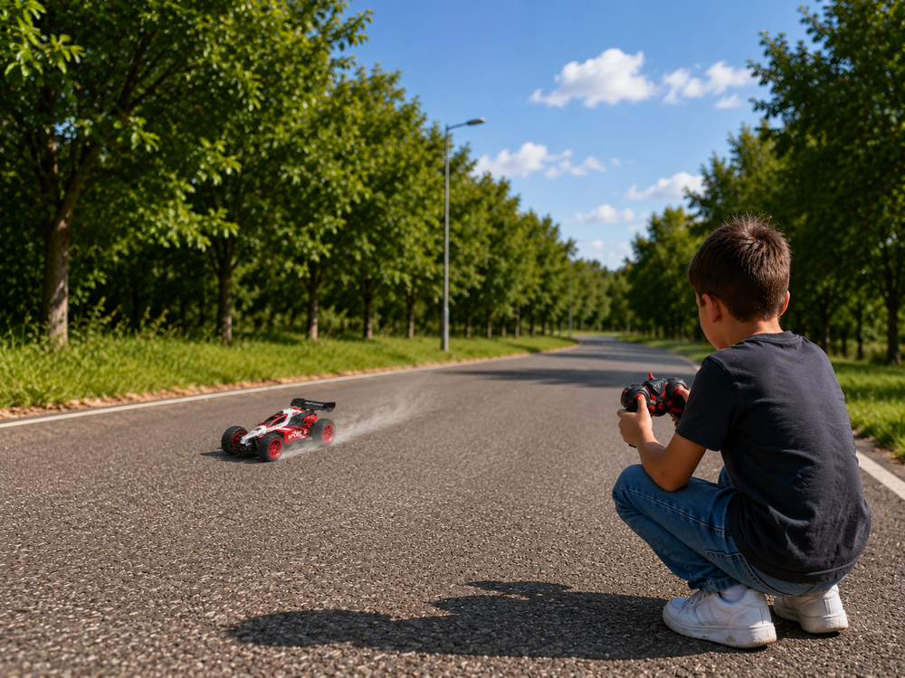 RC Race Buggy - 1:10 - Remote Controlled Sports Car - Rechargeable - Red Racer