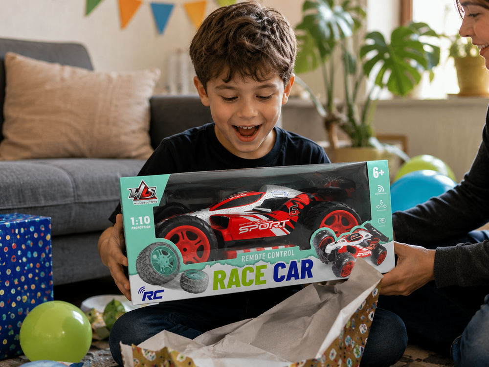 RC Race Buggy - 1:10 - Remote Controlled Sports Car - Rechargeable - Red Racer