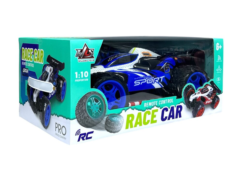 RC Race Buggy - 1:10 - Remote Controlled Sports Car - Rechargeable - Blue Racer