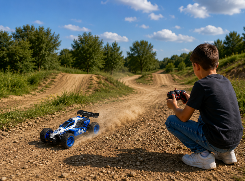 RC Race Buggy - 1:10 - Remote Controlled Sports Car - Rechargeable - Blue Racer