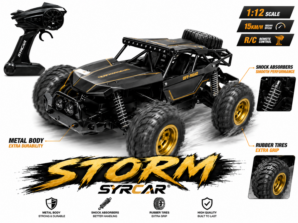 SYRCAR&reg; - Monster Storm Rc Car - 2.4ghz - 15KM/H - Metal Body - 1:12