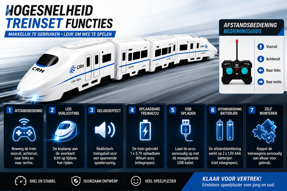 RC Bullet Train - Afstand bestuurbaar trein - met trein geluid en led licht - Oplaadbaar
