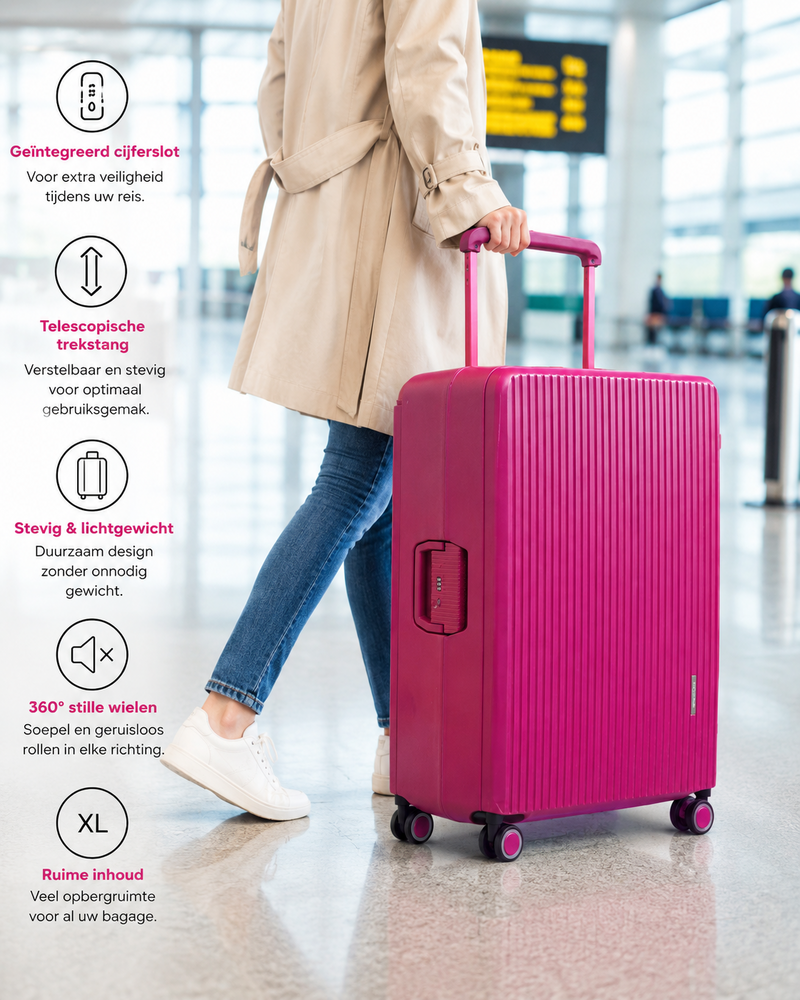 Suitcase set Dark pink Hardcase - 3 pieces - TSA Lock - wide handle Bubule
