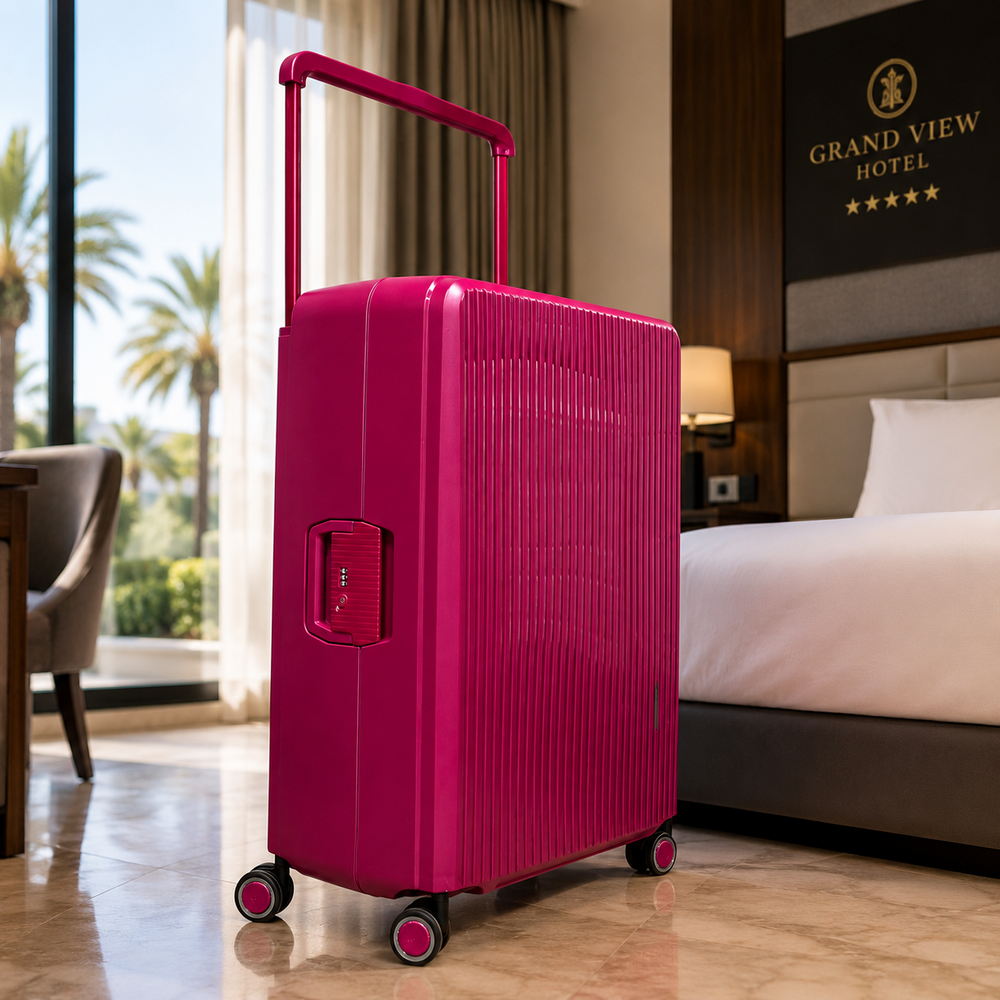 Suitcase set Dark pink Hardcase - 3 pieces - TSA Lock - wide handle Bubule