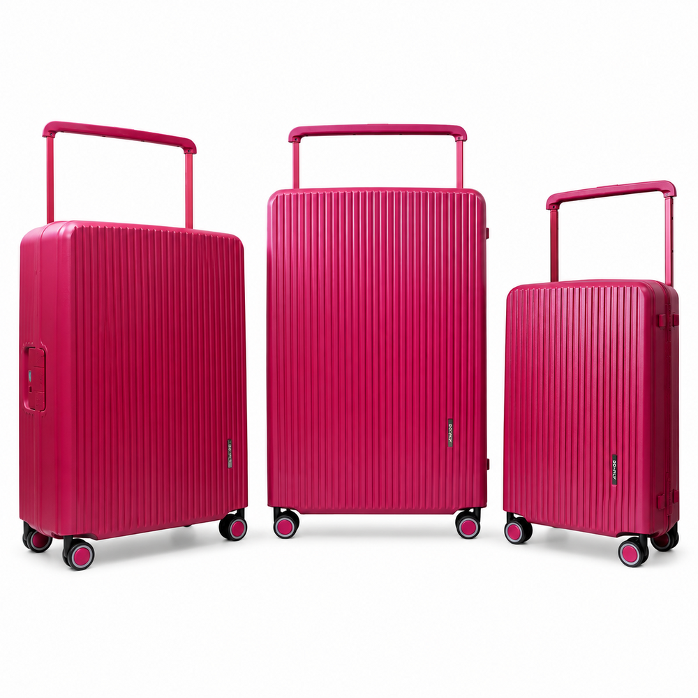 Suitcase set Dark pink Hardcase - 3 pieces - TSA Lock - wide handle Bubule