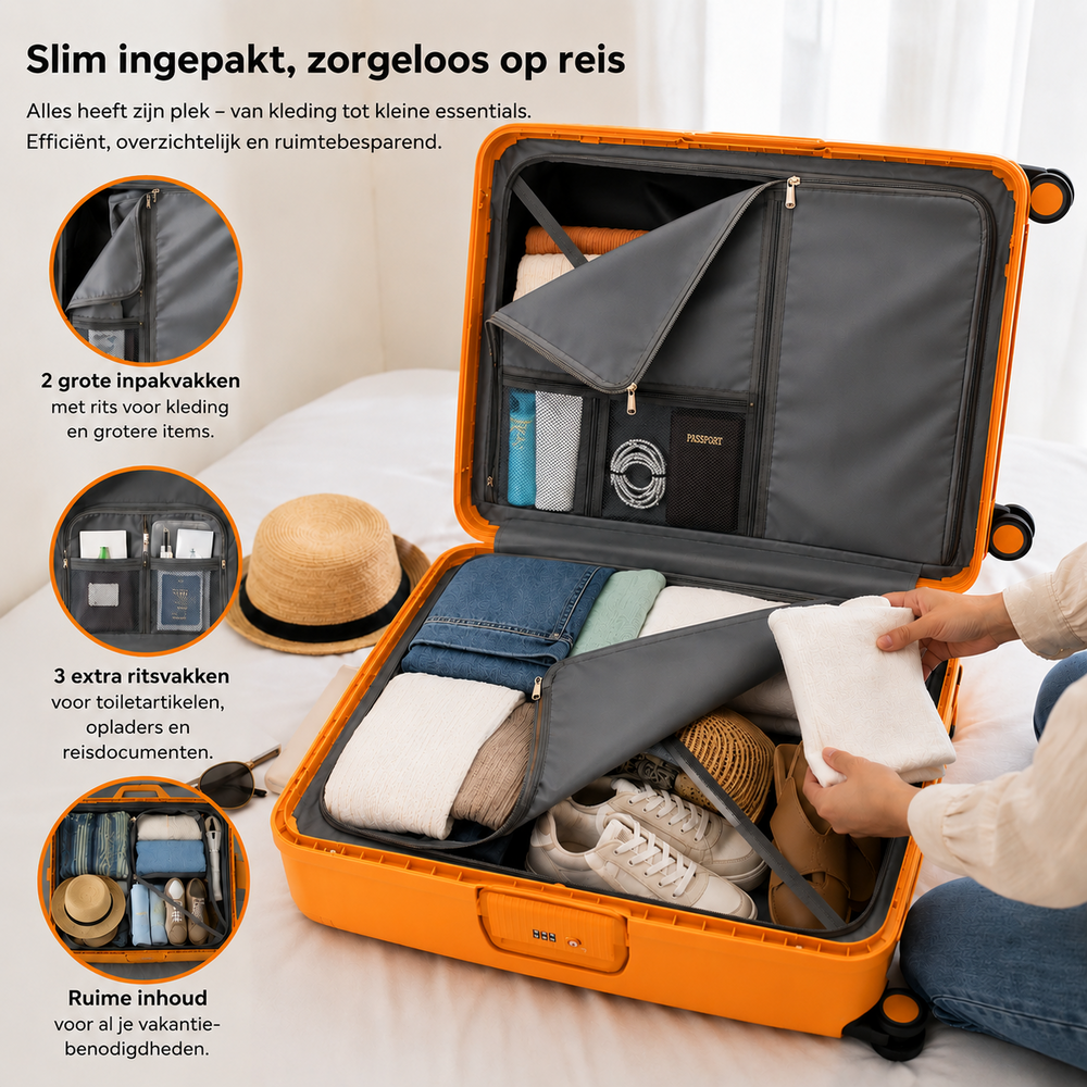 Bubule harde koffers Oranje - set 3 stuks - TSA Slot - brede handgreep - Hardcase 