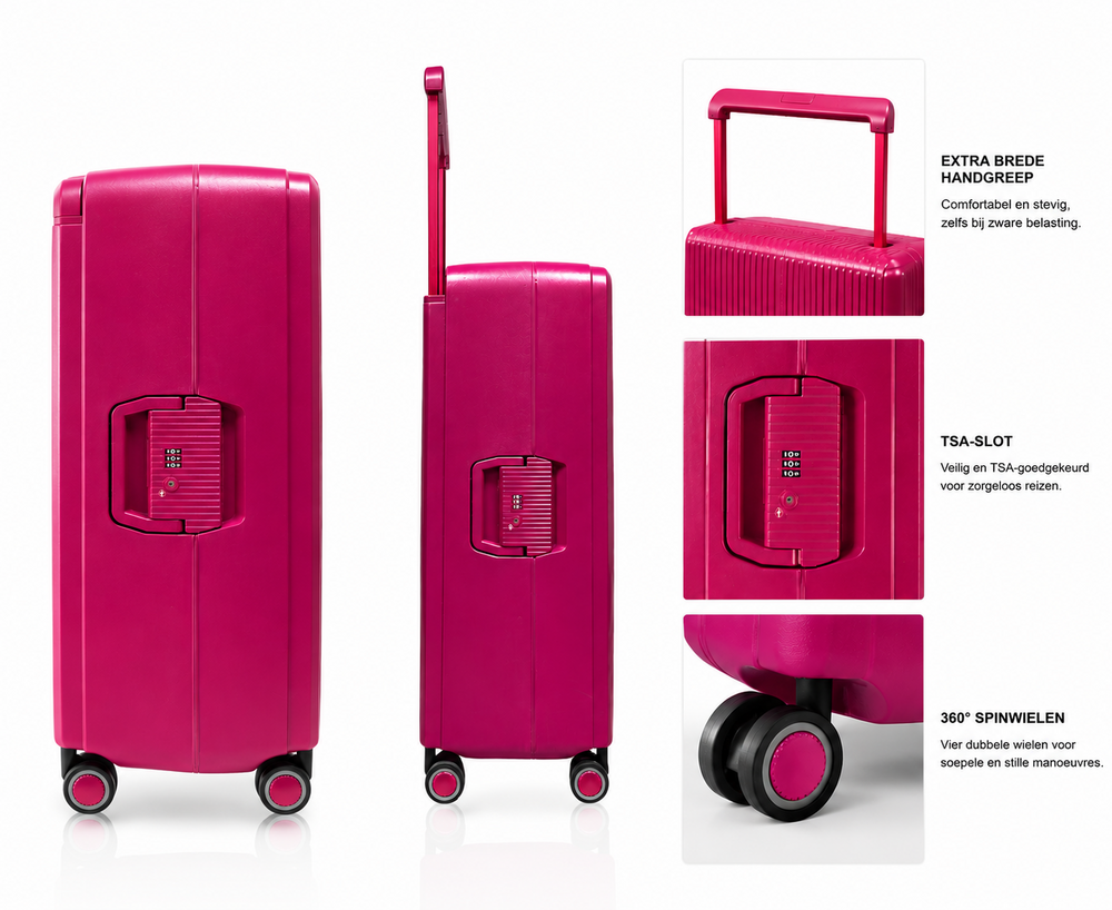 Hardcase koffer Handbagage  Donker roze - 55 cm - TSA Slot - brede handgreep Bubule 