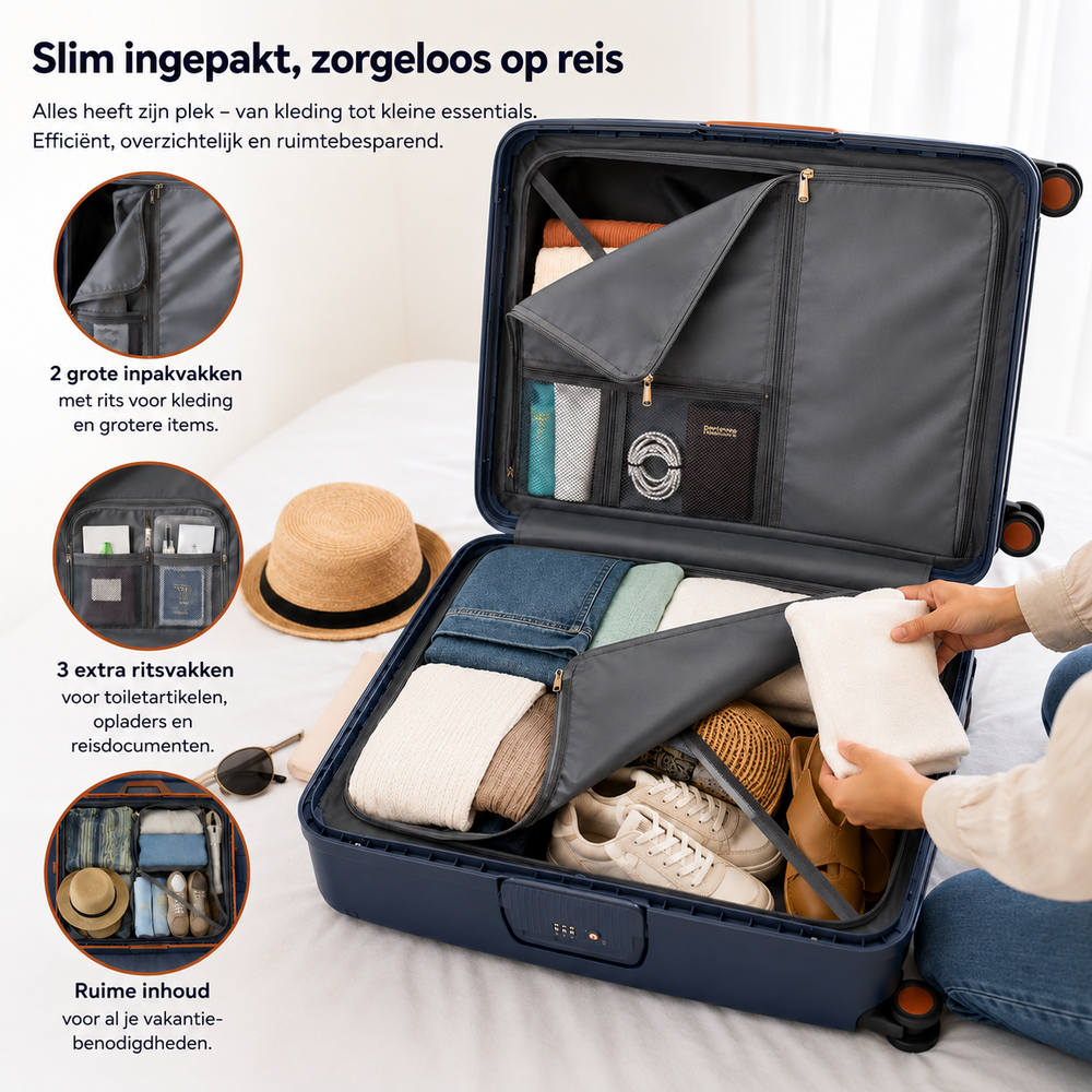 Bubule Hardcase suitcase set steel blue - 3 pieces - TSA lock - wide handle