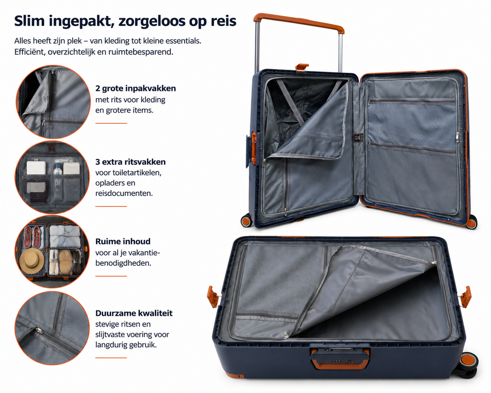Bubule Hardcase suitcase set steel blue - 3 pieces - TSA lock - wide handle