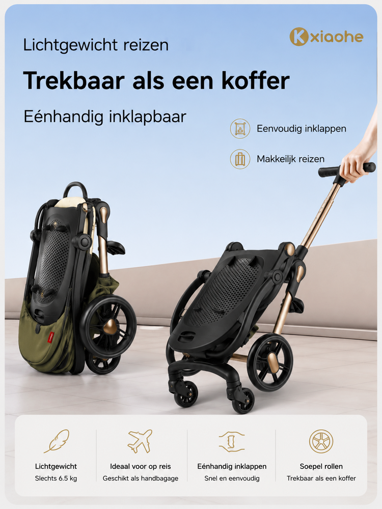 Kinderwagen Kxiaohe  K3 Buggy - Luxe, Lichtgewicht &amp; Inklapbare vanaf 6 maanden - Zwart Groen