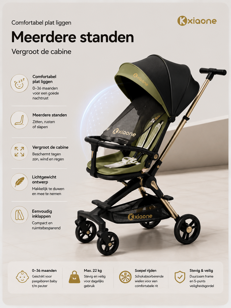 Kinderwagen Kxiaohe  K3 Buggy - Luxe, Lichtgewicht &amp; Inklapbare vanaf 6 maanden - Zwart Groen
