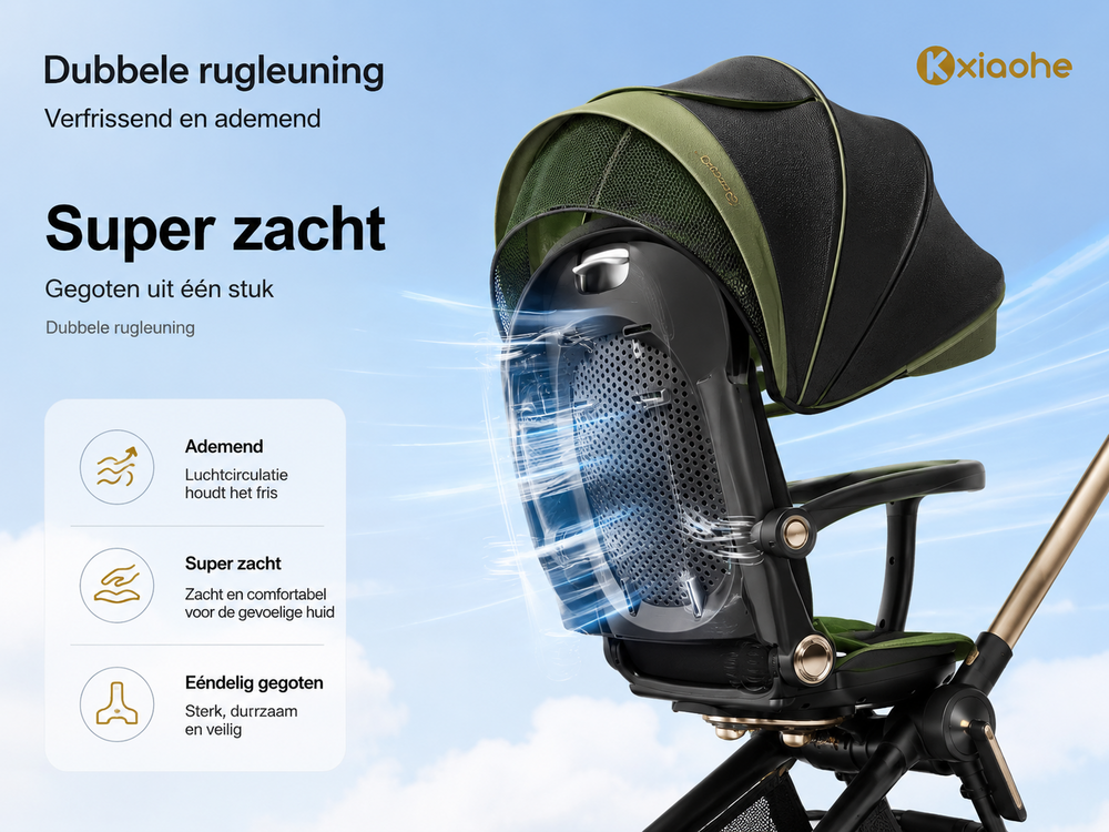 Kinderwagen Kxiaohe  K3 Buggy - Luxe, Lichtgewicht &amp; Inklapbare vanaf 6 maanden - Zwart Groen