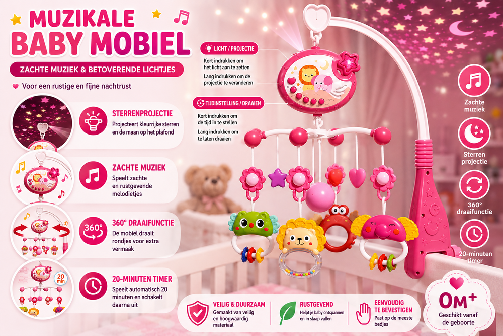 IBI-IRN Muzikale Baby Mobiel met Projector - Muziek &amp; 360&deg; Rotatie en Timer