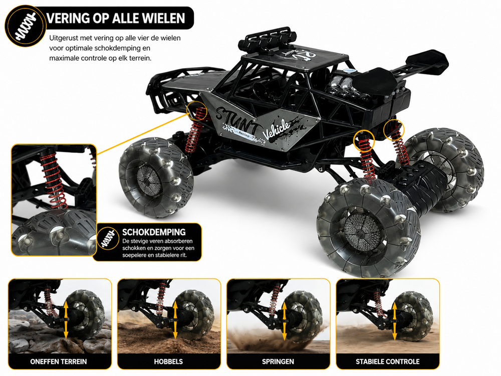 MAX DRIVE RC Monstertruck 1/8 XXL met 360&deg; Drift, Rookfunctie, LED - 2.4GHZ - Omni Wielen